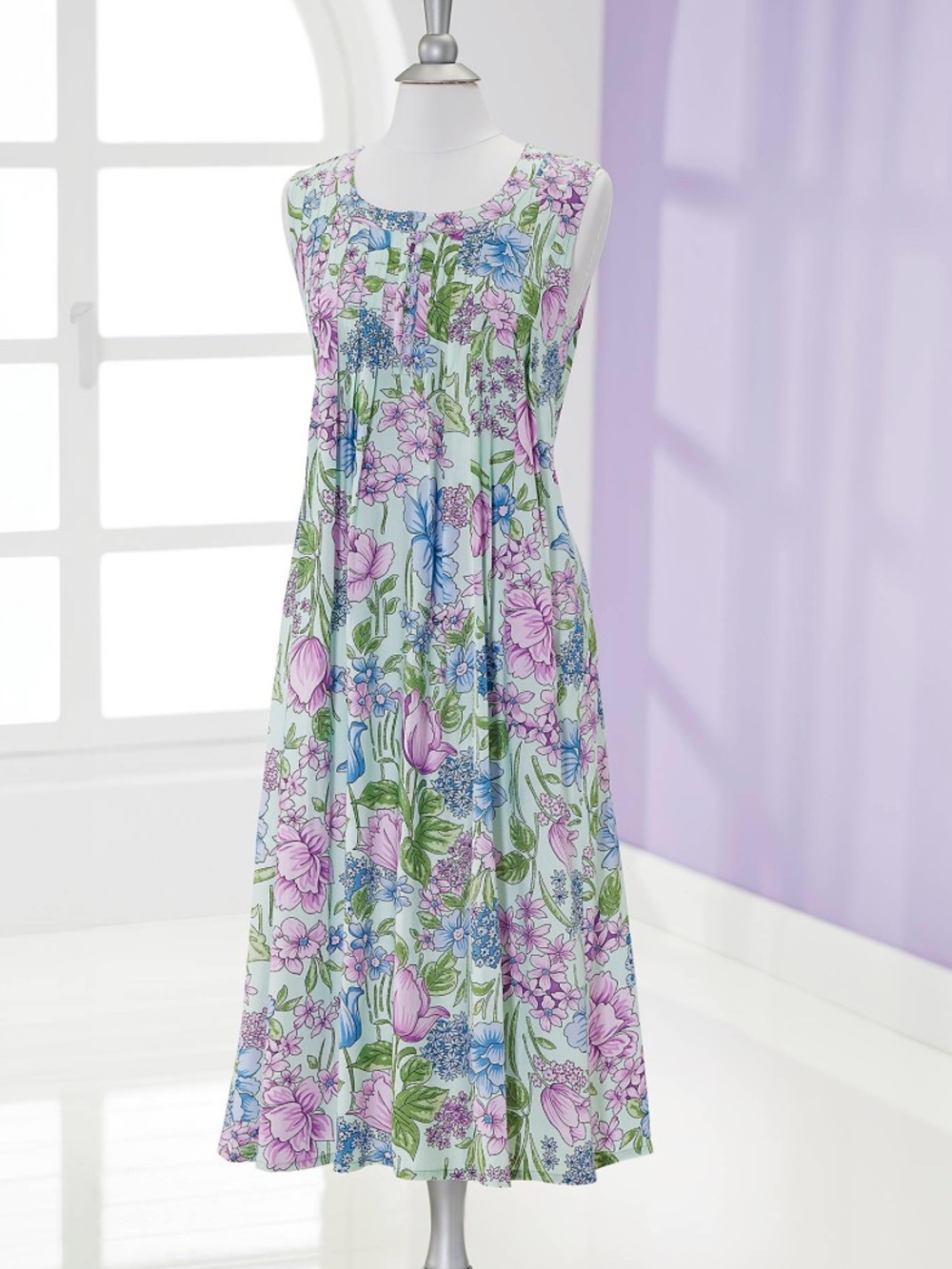 Expressions Women's Maxi Purple Iris Dress Floral Allover Print Sleeveless M